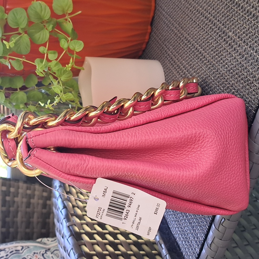 NEW Coach Mia Pink Pebble Leather with Gold Chain Shoulder Bag NEW w Tags - Picture 3 of 14